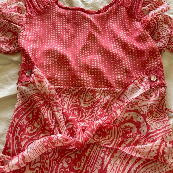 Kaelyn Max Dress Size L Peach & Cream Sequence Summer Peepholes Chest & Sleeves - Picture 8 of 16